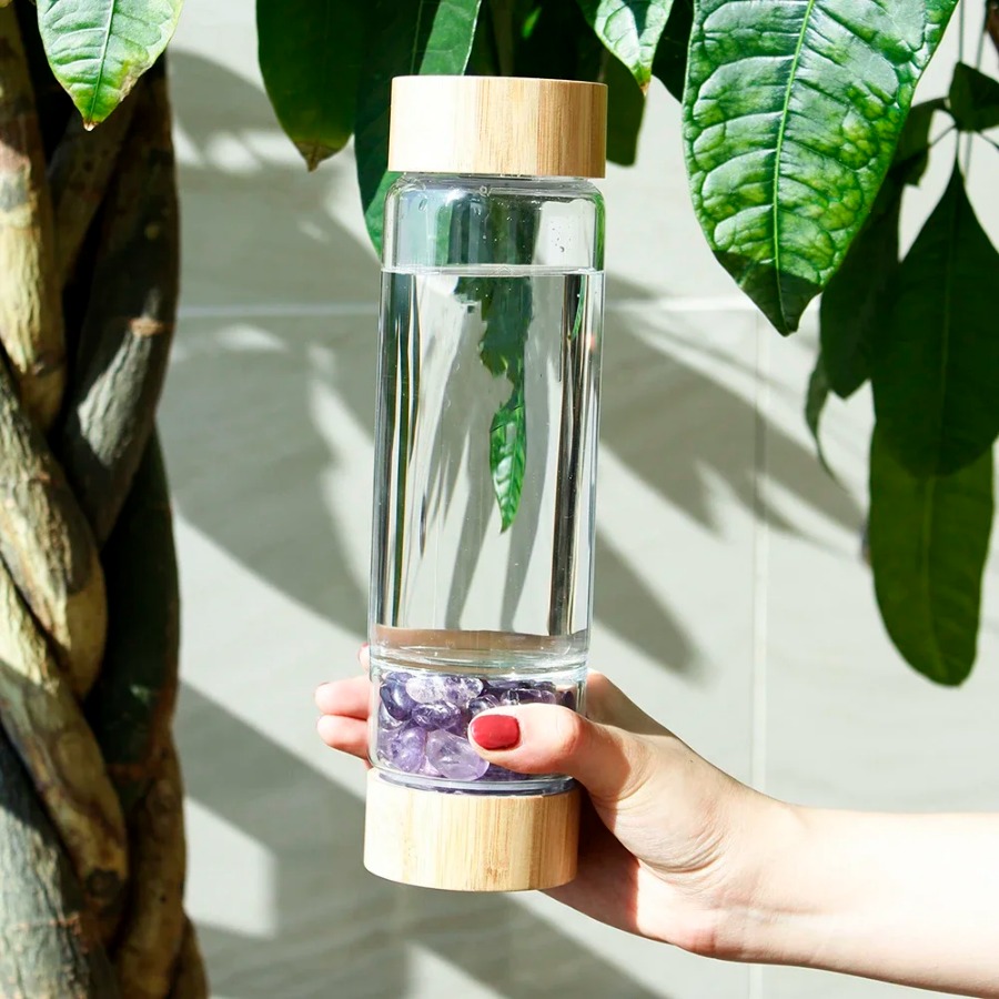 Outdoor Sport Glass Water Bottle - Botol Bijih Kristal Alami Diameter Besar
